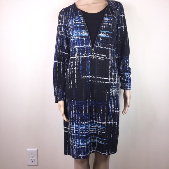 Prelude Blue/Black Abstract Print Sweater Dress, Sz L - Picture 1 of 7